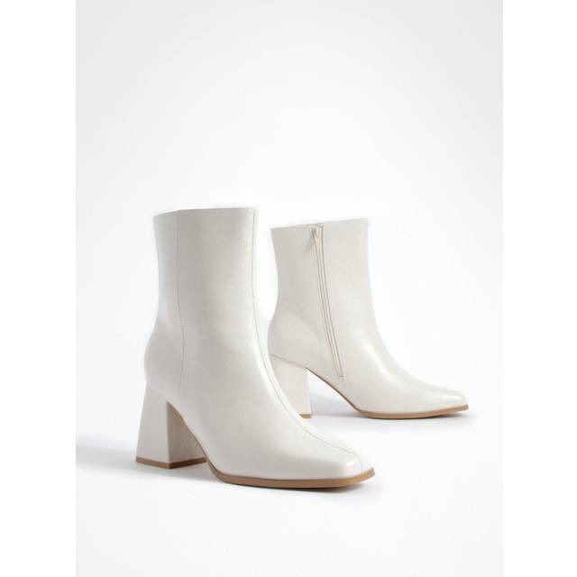 Womens Wide Fit Block Heel Ankle Boots - Cream - 6, Cream