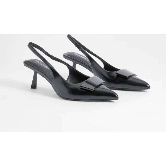Womens Low Slingback Point Heeled Courts - Black - 5, Black