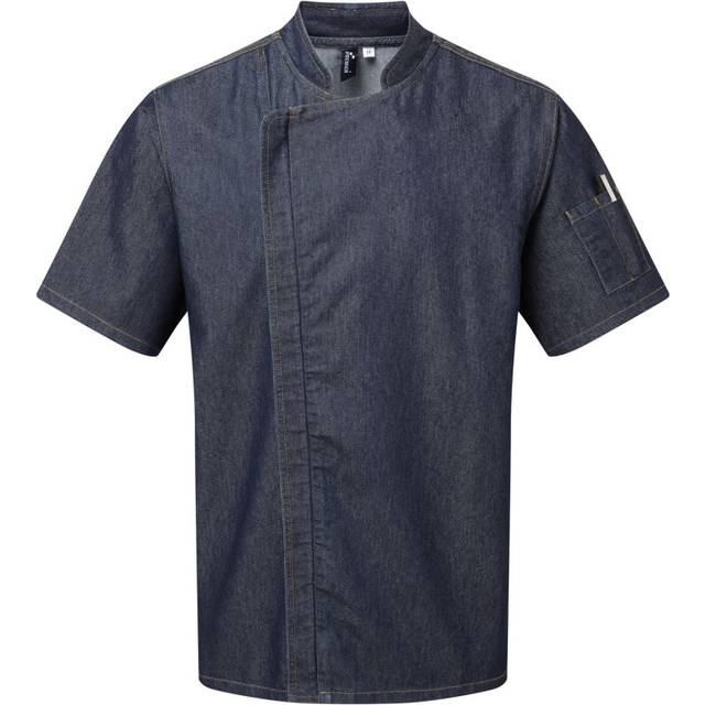 (2XL, Indigo Denim) Premier Unisex Adults Chefs Zip-Close Short Sleeve Jacket