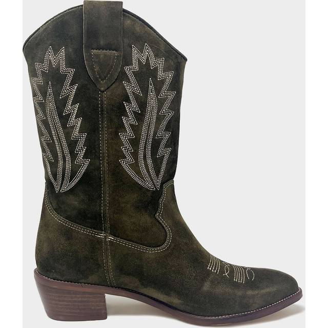 Camilla Cowboy Boots | Khaki - Brown/Yellow