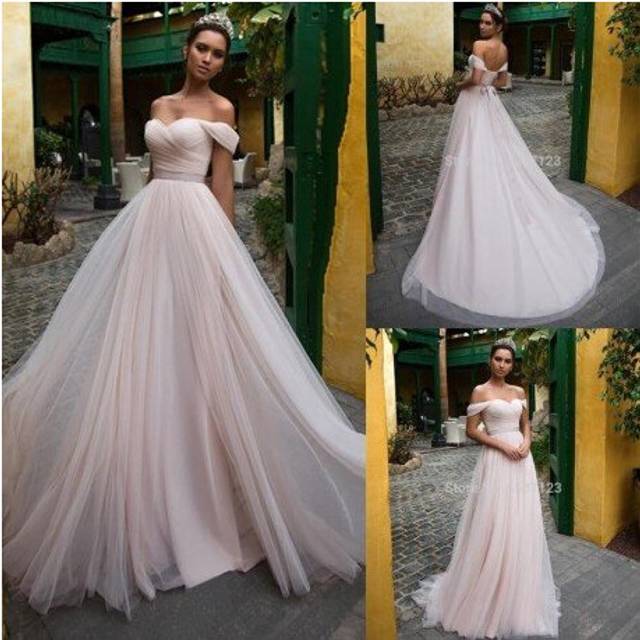 (White) Pink Tulle Wedding Dresses with Sleeves 2020 Off Shoulder Sweetheart Lace Up Floor Length Wedding Bridal Gowns Vestido de noiva