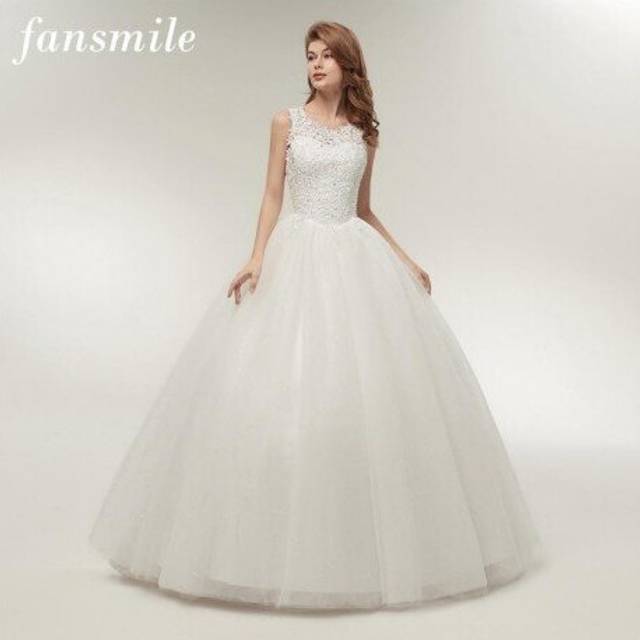 (Off White) Fansmile Korean Lace Up Ball Gown Quality Wedding Dresses 2020 Alibaba Customized Plus Size Bridal Dress Real Photo FSM-002F
