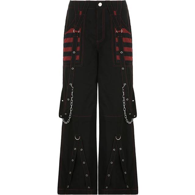 (L) NEW'C Y2k Punk Wide Leg Grunge Black Pants Mall Gothic Harajuku Baggy High Waist Trousers Strap Patchwork Techwear Clothes