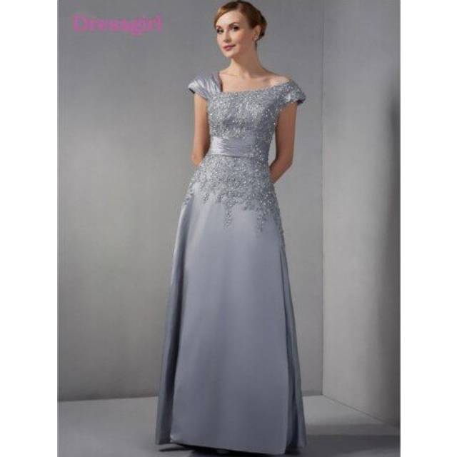 (Pink) Gray 2019 Mother Of The Bride Dresses A-line Cap Sleeves Chiffon Lace Beaded Long Elegant Groom Mother Dresses For Wedding