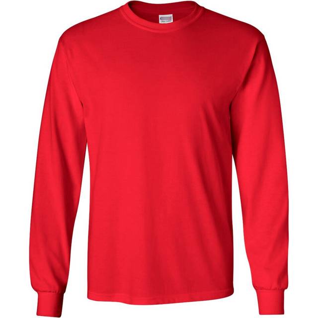 (Red, 2XL) Long Sleeve T-SHIRT blank plain basic tee top Small Big Men's Ultra Cotton