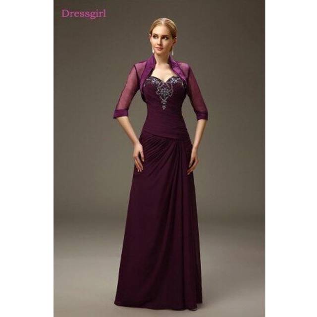 (Green) Purple 2019 Mother Of The Bride Dresses A-line Sweetheart Chiffon Beaded Plus Size Long Elegant Groom Mother Dresses Wedding