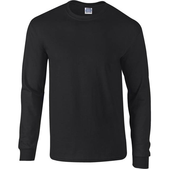 (Black, L) Long Sleeve T-SHIRT blank plain basic tee top Small Big Men's Ultra Cotton
