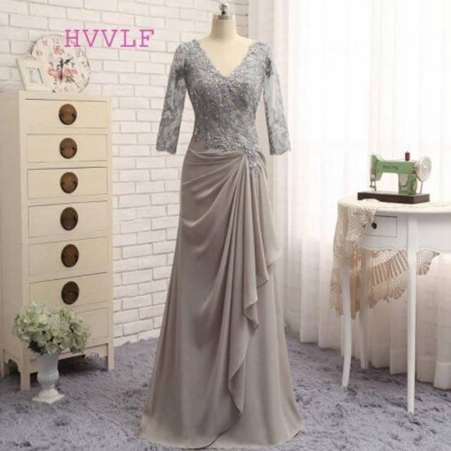 (Pink) Plus Size Gray 2019 Mother Of The Bride Dresses A-line 3/4 Sleeves Chiffon Lace Wedding Party Dress Mother Dresses For Wedding