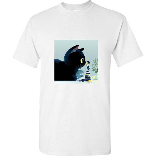 (XL) Giant Cat Miniature Animation Manga Fantasy Art White Men T Shirt Tee Top
