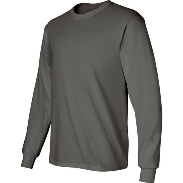 (Charcoal, L) Long Sleeve T-SHIRT blank plain basic tee top Small Big Men's Ultra Cotton