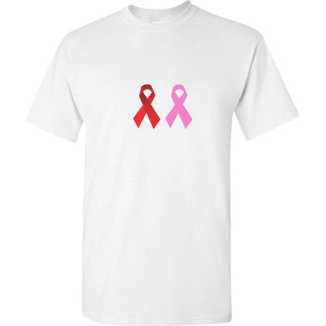 (White, 2XL) Breast Cancer HIV/AIDS Awareness Red Pink Ribbon Men T Shirt Tee Top