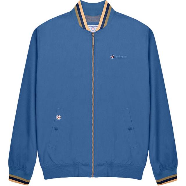 (S, Khaki/Dark Blue) Lambretta Mens Triple Tipped Full Zip Mod Monkey Bomber Jacket Coat