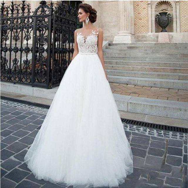 (White) Eightree Sleeveless Wedding Dress 2019 Beach Bridal Romantic Buttons vestido de novia Gown Tulle Lace Appliques Wedding Dresses