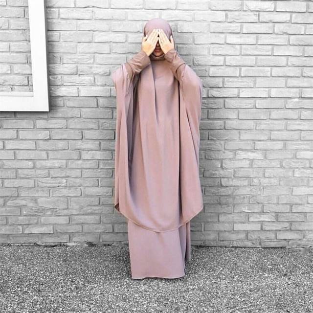 (  02 Pink) Overhead Khimar Jilbab Muslim Women Prayer Dress One Piece Abaya
