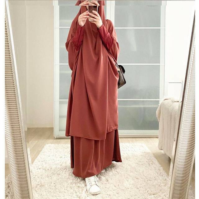 (  05 Brown) Overhead Khimar Jilbab Muslim Women Prayer Dress One Piece Abaya