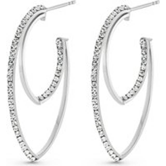 9ct White Gold Crystal Double Hoop Earrings - Gold/White Gold