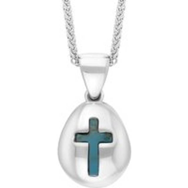 9ct White Gold Turquoise Cross Pear Shape Necklace