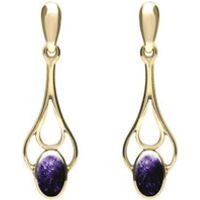 9ct Yellow Gold Blue John Spoon Drop Earrings - Yellow Gold
