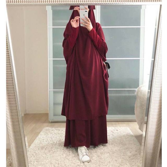 (  03 Wine Red) Overhead Khimar Jilbab Muslim Women Prayer Dress One Piece Abaya