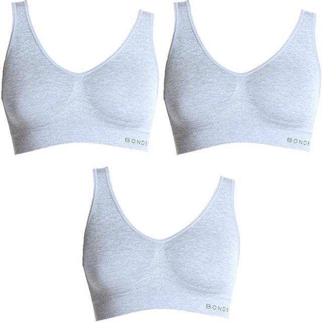 (S) 3 Pack Bonds Womens Seamless Wireless Wire Free Grey Comfy Crop Bra WVLHY Bulk