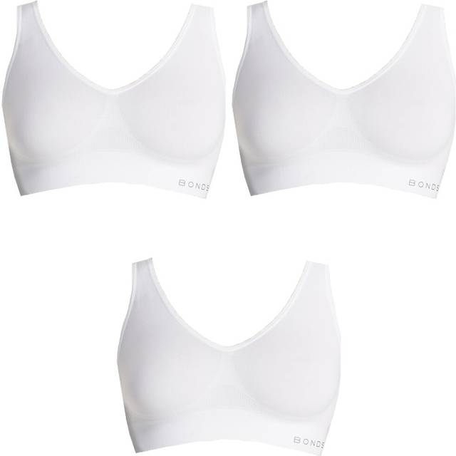 (L) 3 Pack Bonds Womens Seamless Wireless Wire Free White Comfy Crop Bra WVLHY Bulk