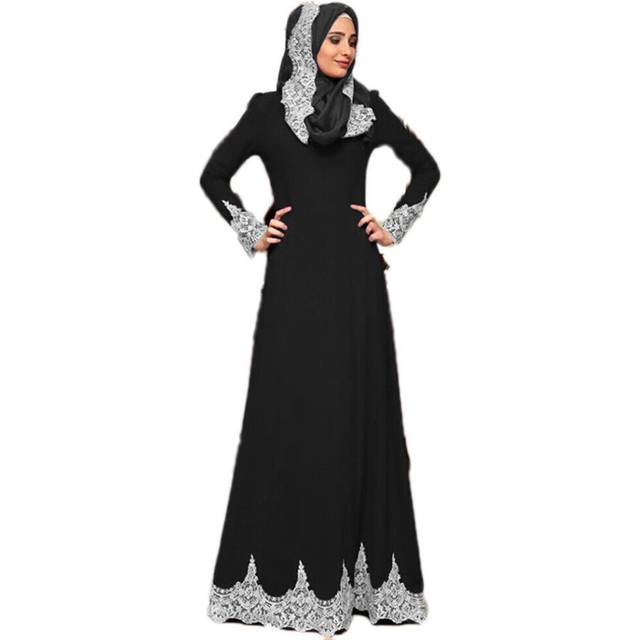 (Black, XL) Women Dubai Abaya Maxi Dress Robe Party Gown
