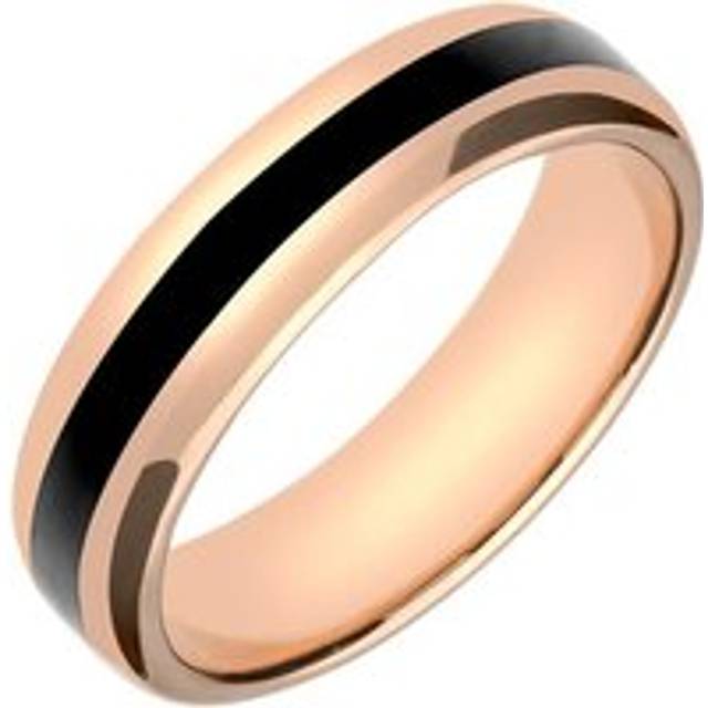 18ct Rose Gold Whitby Jet 2mm Stone Inlaid Wedding Band Ring - Option1 Value Rose Gold