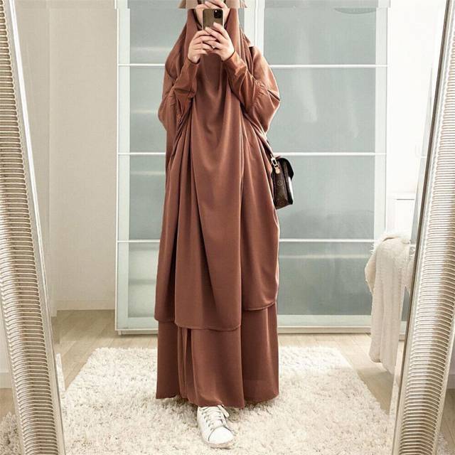 (  10 Brown) Overhead Khimar Jilbab Muslim Women Prayer Dress One Piece Abaya