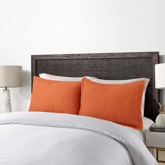 MarCielo 2Piece Embroidered Pillow Shams  Decorative Microfiber Pillow Shams Set Dusty Orange  King