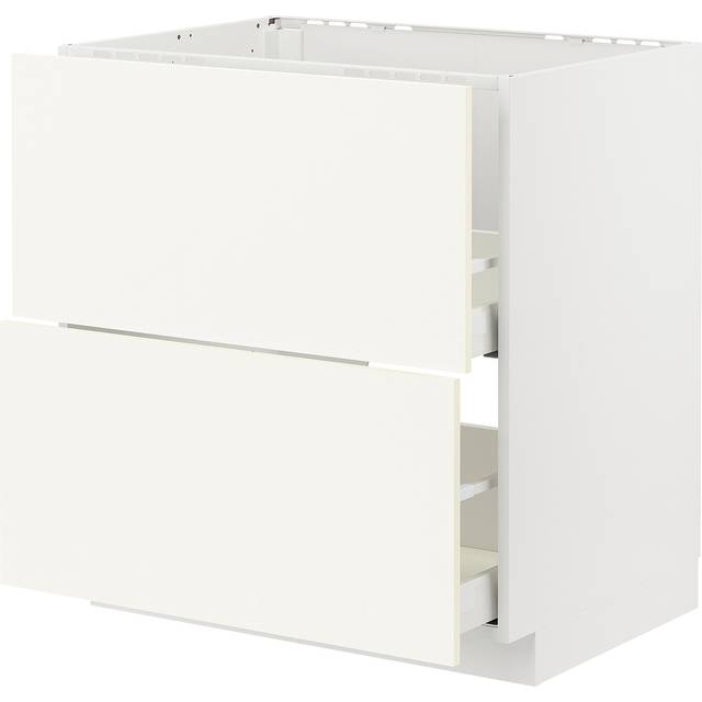 METOD / MAXIMERA bänkskåp f diskbänk+2 frntr/2 lådor, vit/Vallstena vit, 80x60 cm