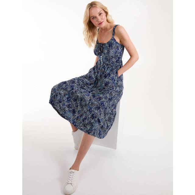 Womens Ruched Cami Midi Dress With Buttons - Navy - S