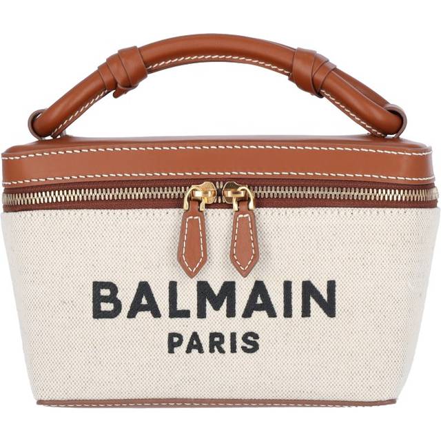 Balmain B-Army leather-trimmed canvas makeup bag