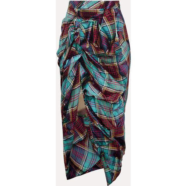 Vivienne Westwood Tartan Side Panther Matte-Satin Skirt - IT 44/UK 12 - Multi