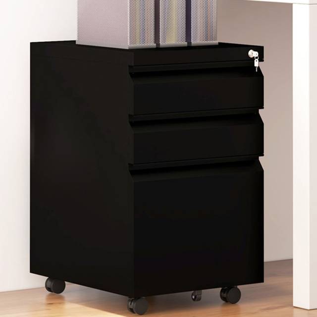 Portland Vinsetto 3 Drawer Black Mobile Filing Cabinet on Wheels with Pencil Tray - 3 Drawers
