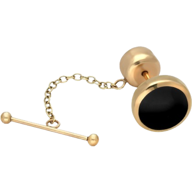 9ct Yellow Gold Whitby Jet Round Tie Pin