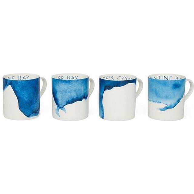 Rick Stein Coves of Cornwall Mug Daymer Bay Set, Set of 4, Blue/White, 300ml