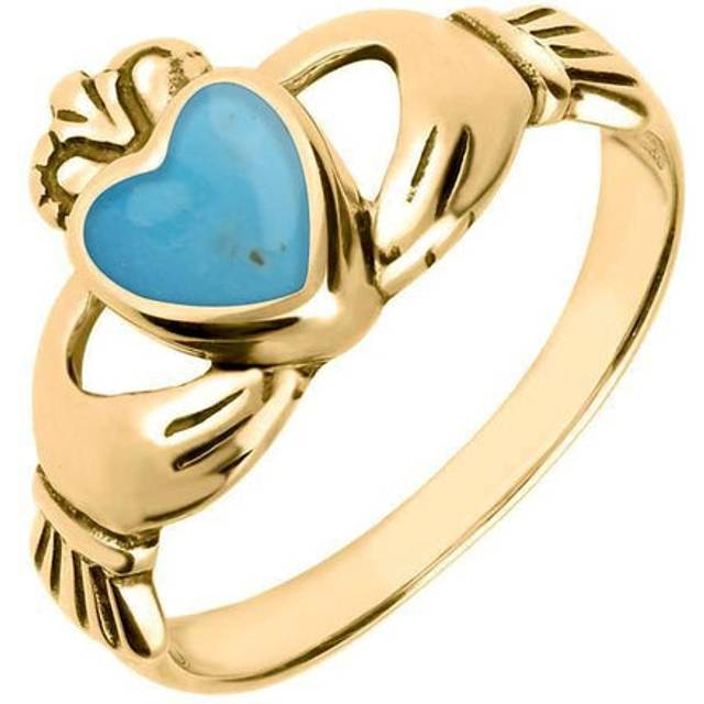 9ct Yellow Gold Turquoise Claddagh Set Ring