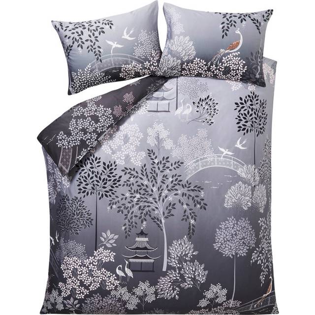Sara Miller Pagoda Garden 100% Cotton Sateen 220 Thread Count Duvet Cover Set - Pink