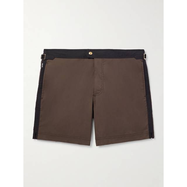 TOM FORD - Straight-Leg Mid-Length Striped Swim Shorts - Men - Brown - IT 46