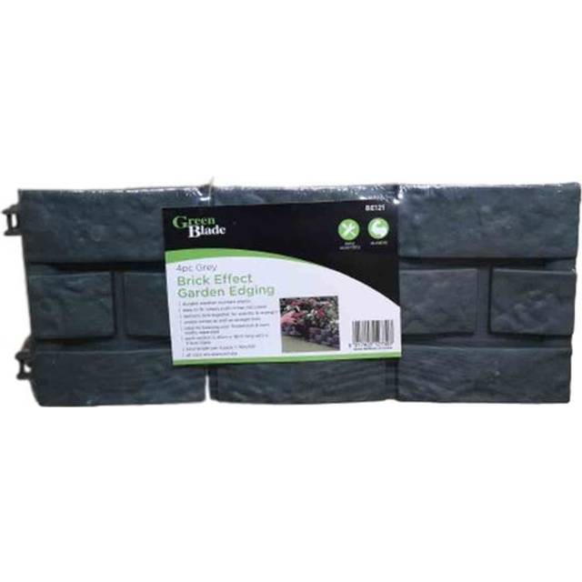 Samuel Alexander - 17cm 4 Piece Grey Brick Effect Garden Edging Decorative Border