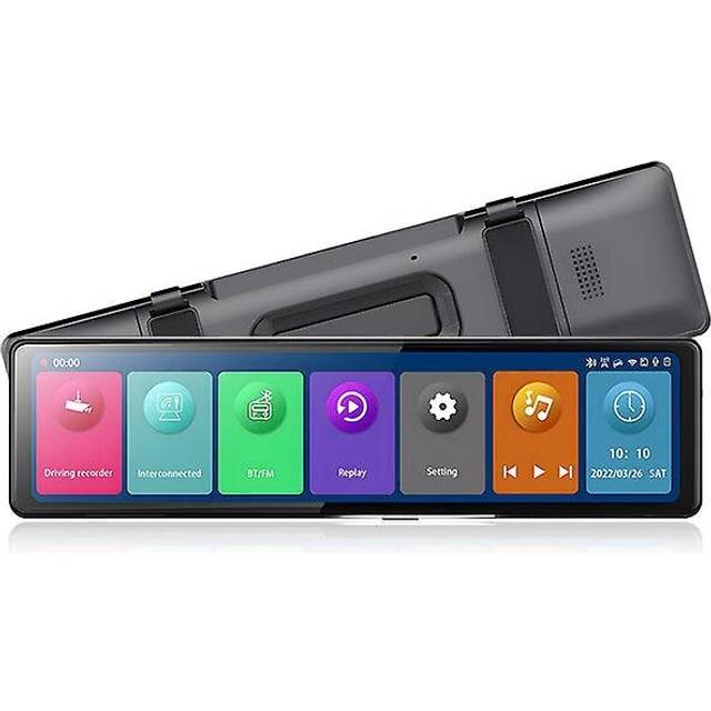 3 Chs dash cam rear view mirror fhd 1440p car video recorder carplay & android auto wifi miracast gps navigation bluetooth dvrsv