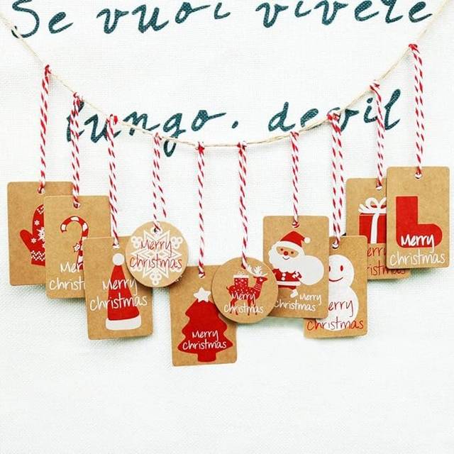 Christmas Kraft Gift Tags,Xmas Brown Kraft PaperTags Pre-Punched with Holes Hang Labels with Jute Twine String 100PCS