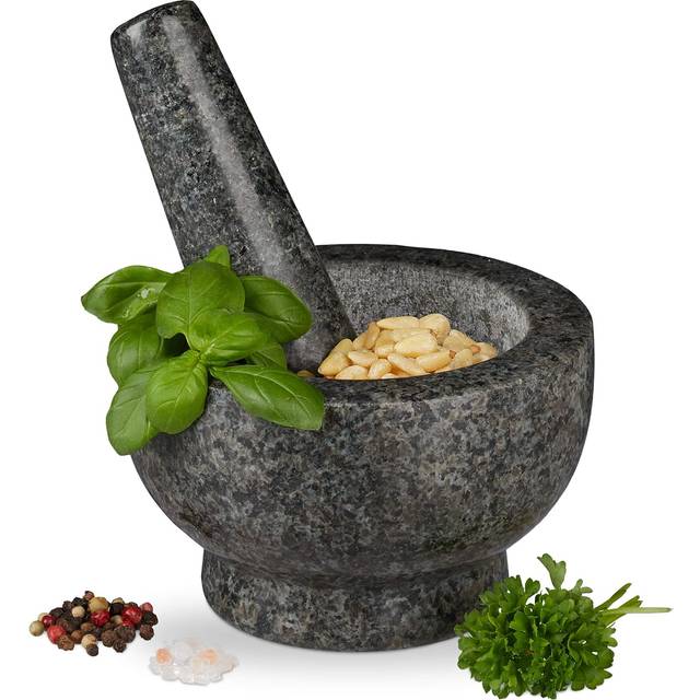 Relaxdays - granite pestle and mortar, durable and hardwearing, cooking set for grinding herbs and spices, large, grey