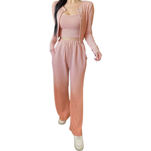 Ombre Cami Top & Button Front Tee & Byxor - Dammrosa (L,M,S,XL)