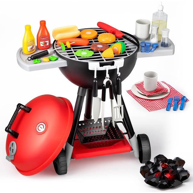 34 PCS Toy BBQ Grill Set, Kids Grill Playset, Little Chef Pretend Play, Cooking Kitchen Toy Interactive BBQ Toy Set for Kids