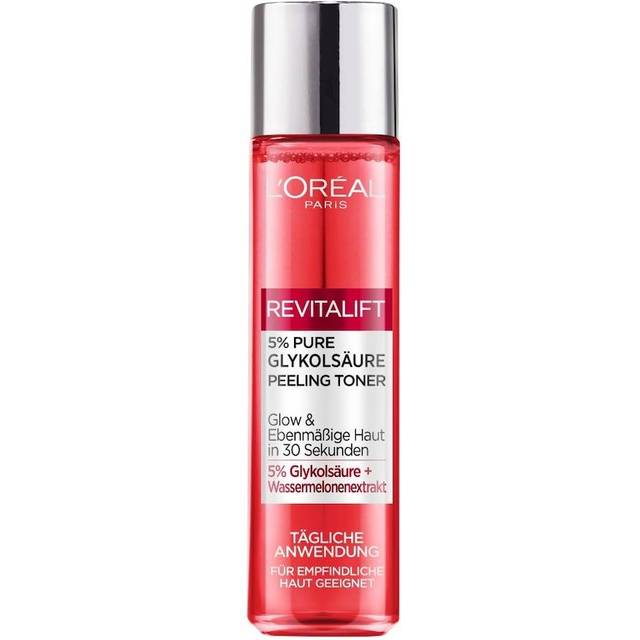 L'Oréal Paris Peeling toner med 5% glykolsyra för en strålande glans, ansiktstoner för en mild peeling och milda pigmentfläckar, revitalift peeling toner, 1 x 180 ml