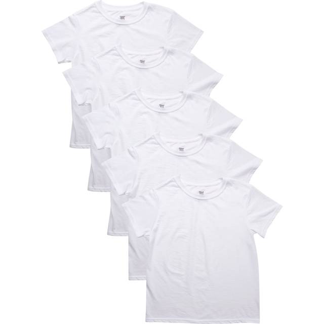 Hanes Boys' Undershirt  EcoSmart Short Sleeve Crew Shirts  Multiple Packs Available  White  Large