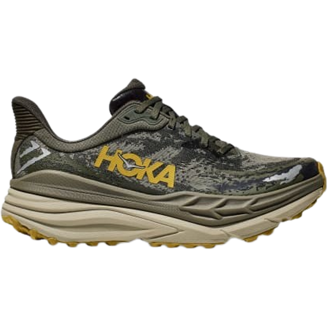 HOKA Men's Stinson 7 Trail Shoes in Olive Haze/Forest Cover, Size 7.5