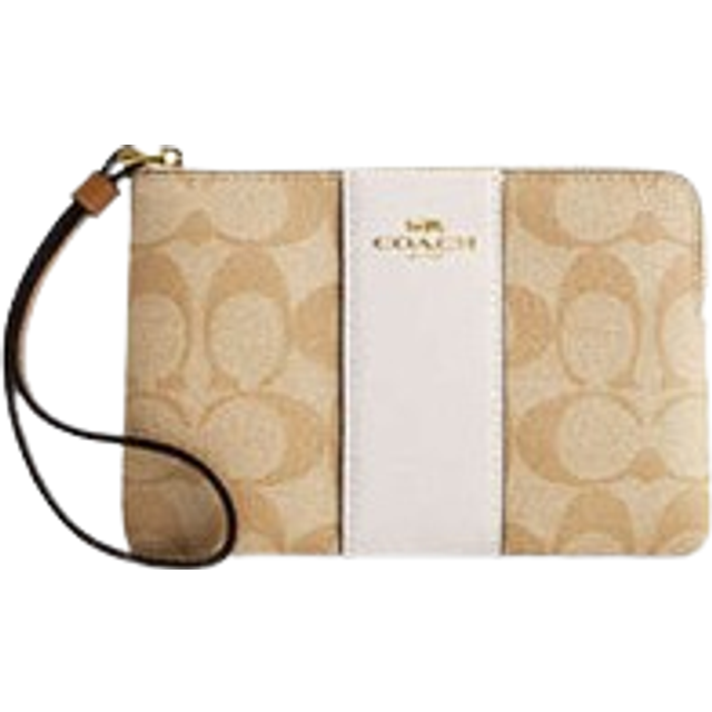 Coach Womens Corner Zip in Signature Canvas with Leather Stripe Bag - Brown - One Size
