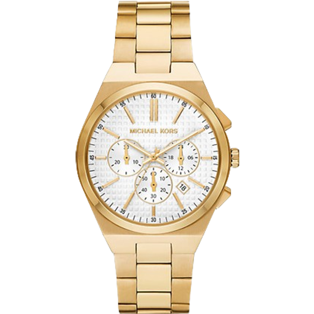 Michael Kors Lennox Men's White Chronograph Dial Gold Tone Stainless Steel Bracelet Watch